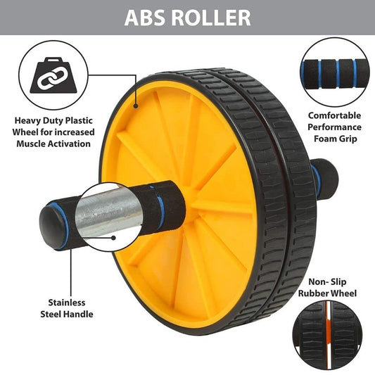 Premium AB Roller Wheel with Knee Mat | Core & Full Body Workout Equipment (Yellow & Black)