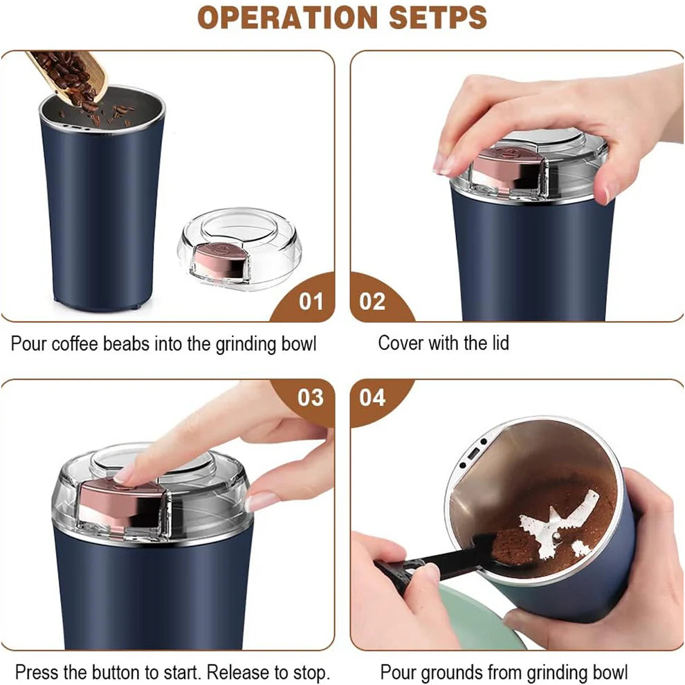 Electric Coffee Grinder | Stainless Steel Bean, Spice & Dry Herb Grinder