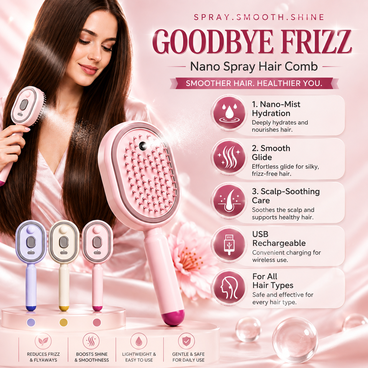 3-in-1 Scalp Spa Hair Spray Comb | Rechargeable Scalp Massager & Hair Care Comb