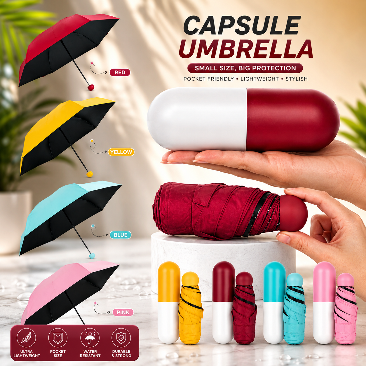 Mini Compact Travel Umbrella with lightweight foldable design for everyday rain and sun protection.