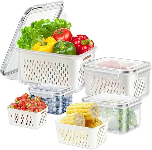 Airtight Refrigerator Storage Containers (Pack of 4) | Fridge Organizers for Fruits & Vegetables