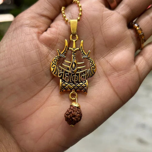 Shiva Trishul & Damaru Spiritual Necklace | Premium Mahadev Pendant for Men & Women