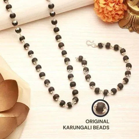 Silver-Plated Karungali Mala & Bracelet Combo | Spiritual Jewelry Set for Men & Women