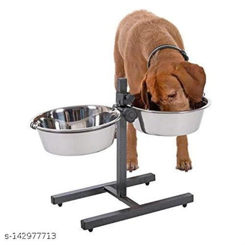 Adjustable Elevated Stainless Steel Dog Feeding Bowl Stand | Double Pet Food & Water Bowls (Large)