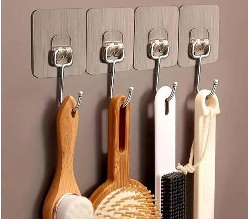 (Pack of 10) Heavy-Duty Self-Adhesive Wall Hooks | No-Drill Transparent Hooks