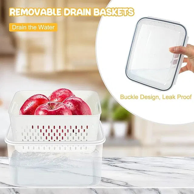 Airtight Refrigerator Storage Containers (Pack of 4) | Fridge Organizers for Fruits & Vegetables