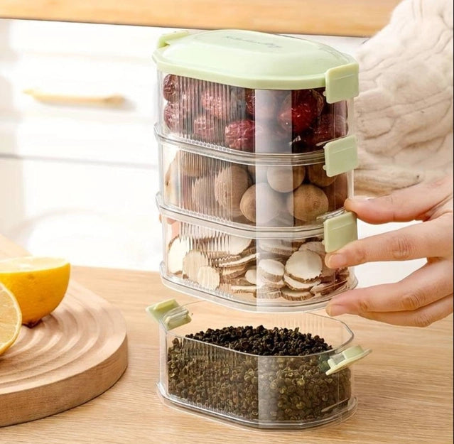4-Layer Transparent Spice Storage Box | Airtight Kitchen Organizer with 4 Compartments
