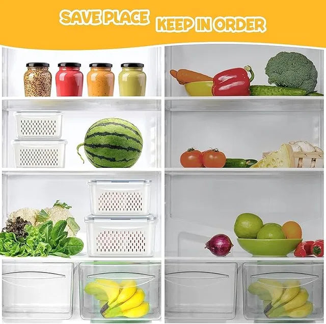 Airtight Refrigerator Storage Containers (Pack of 4) | Fridge Organizers for Fruits & Vegetables