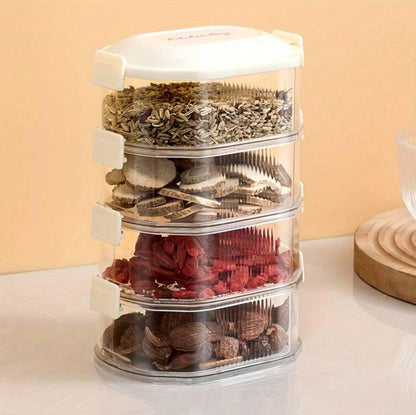 4-Layer Transparent Spice Storage Box | Airtight Kitchen Organizer with 4 Compartments