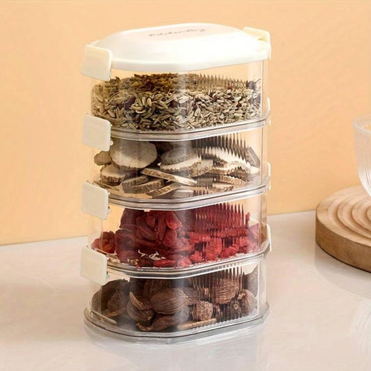 4-Layer Transparent Spice Storage Box | Airtight Kitchen Organizer with 4 Compartments