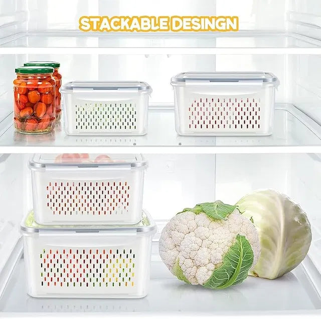 Airtight Refrigerator Storage Containers (Pack of 4) | Fridge Organizers for Fruits & Vegetables