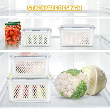 Airtight Refrigerator Storage Containers (Pack of 4) | Fridge Organizers for Fruits & Vegetables