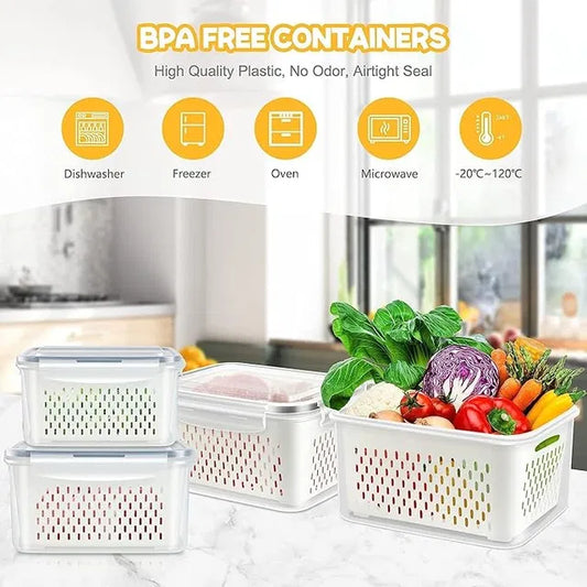 Airtight Refrigerator Storage Containers (Pack of 4) | Fridge Organizers for Fruits & Vegetables