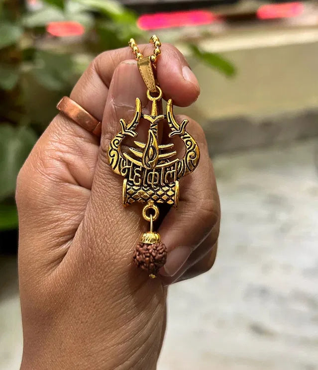 Shiva Trishul & Damaru Spiritual Necklace | Premium Mahadev Pendant for Men & Women
