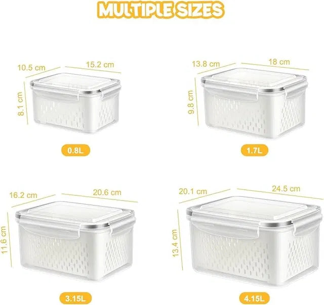 Airtight Refrigerator Storage Containers (Pack of 4) | Fridge Organizers for Fruits & Vegetables