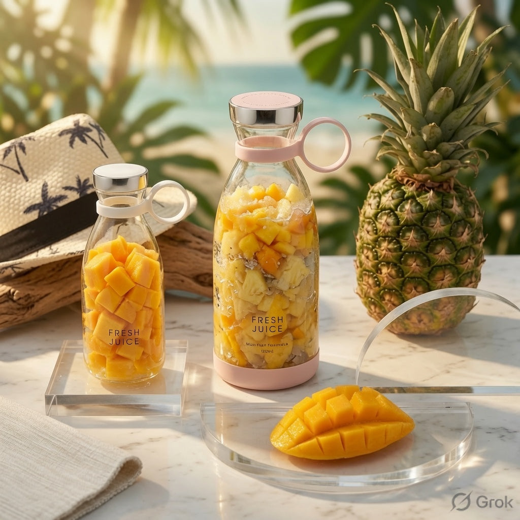 Portable smoothie blender with USB charging for fresh fruit juices and protein shakes.