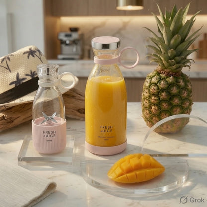 Compact portable personal blender with stainless steel blades for smoothies, fresh juices, and shakes.