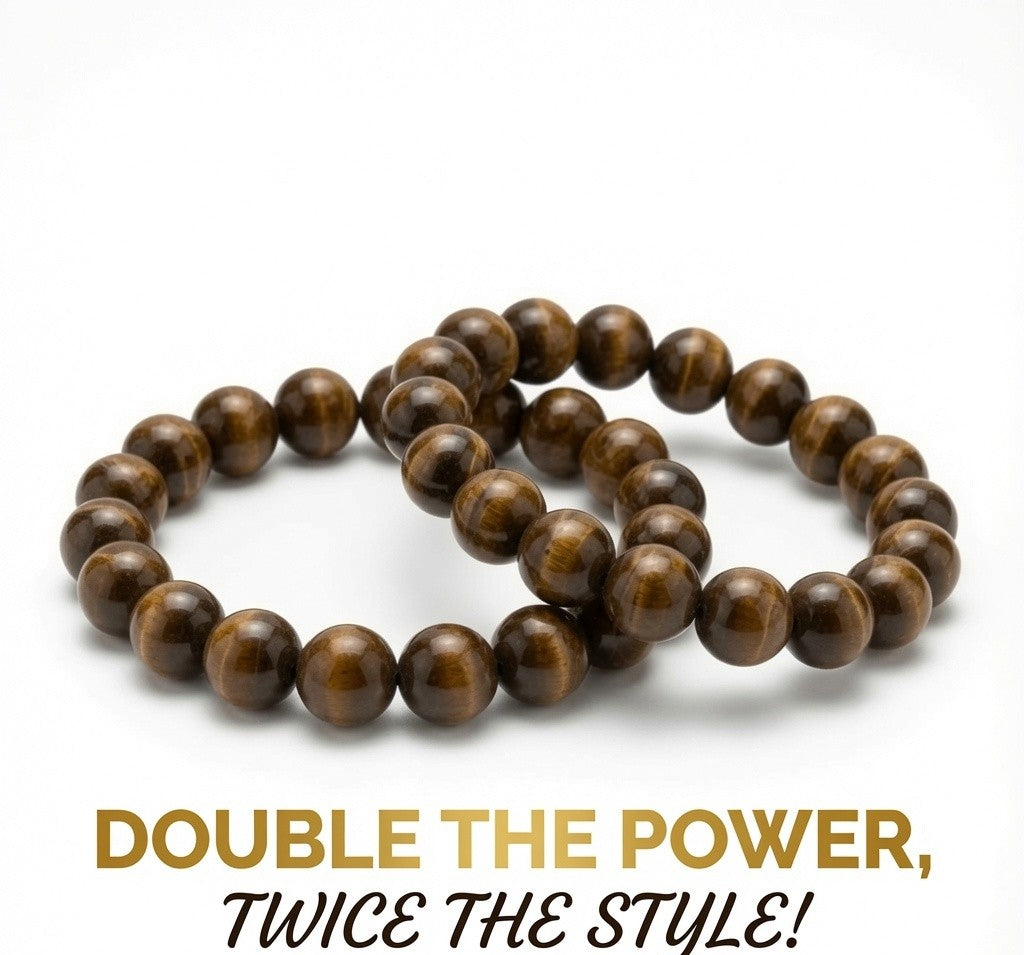 Natural tiger eye crystal bracelet pack of 2 on wrist