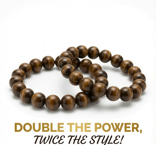 Natural tiger eye crystal bracelet pack of 2 on wrist