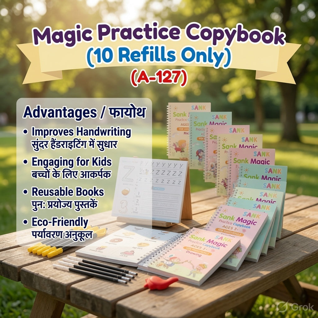 Close-up of reusable magic handwriting copybook pages with disappearing ink designed for repeated writing practice and skill development.