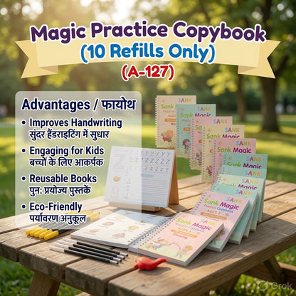 Close-up of reusable magic handwriting copybook pages with disappearing ink designed for repeated writing practice and skill development.