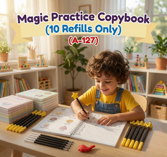 Reusable Magic Handwriting Practice Copybook Set including alphabet, numbers, math, and drawing books with refill ink cartridges.