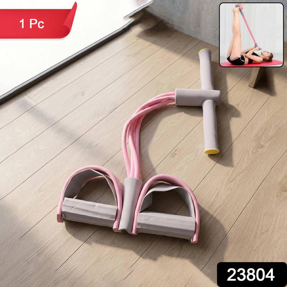 Portable yoga pedal pull resistance band with ergonomic handles for strength training.